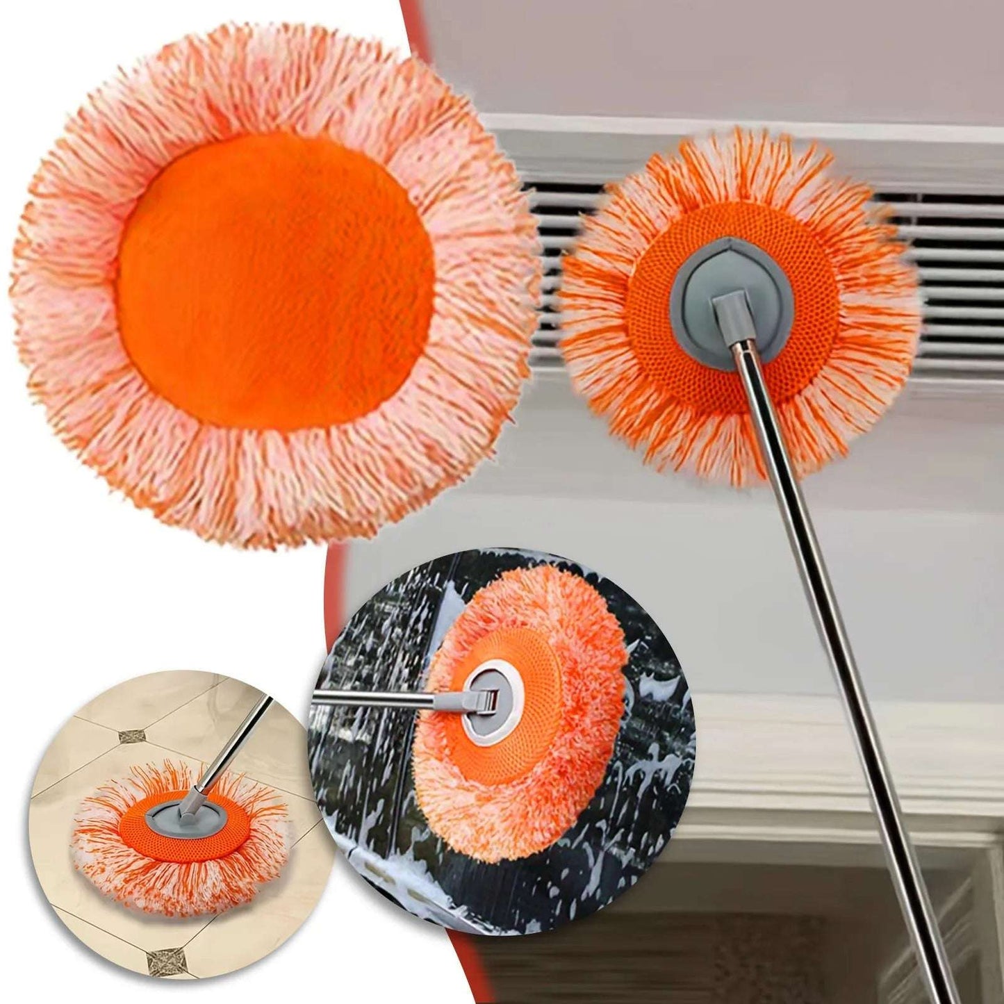 Multipurpose Microfiber Round Mop with Long Telescopic Rod – Easy Dust Removal & Detachable Head