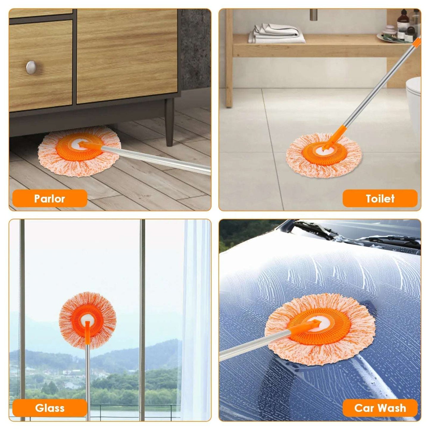 Multipurpose Microfiber Round Mop with Long Telescopic Rod – Easy Dust Removal & Detachable Head