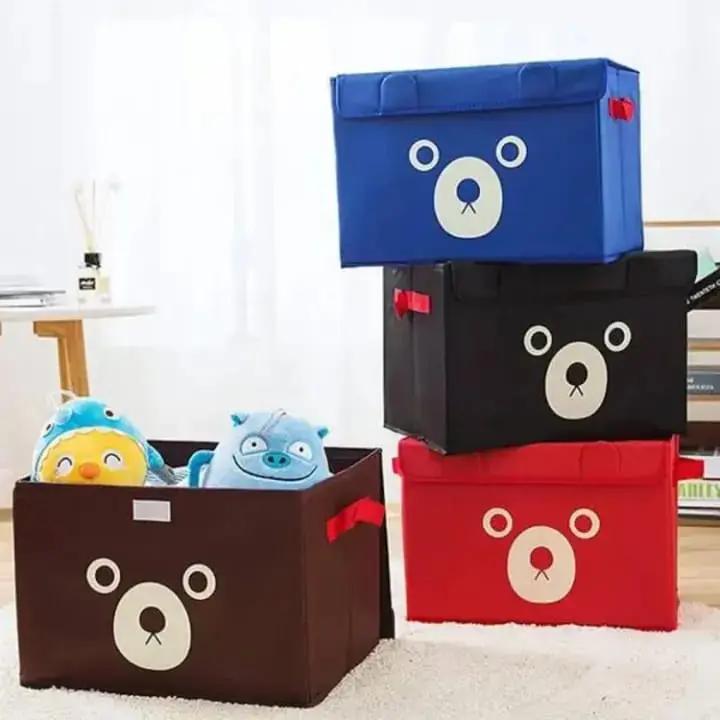 Panda design folding storage bin by Carevix Store, versatile kids toy organizer and quilt basket with cute panda illustration.
