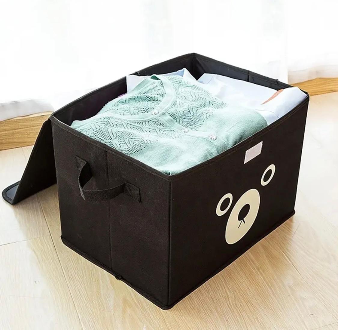 Panda design folding storage bin by Carevix Store, versatile kids toy organizer and quilt basket with panda illustration.