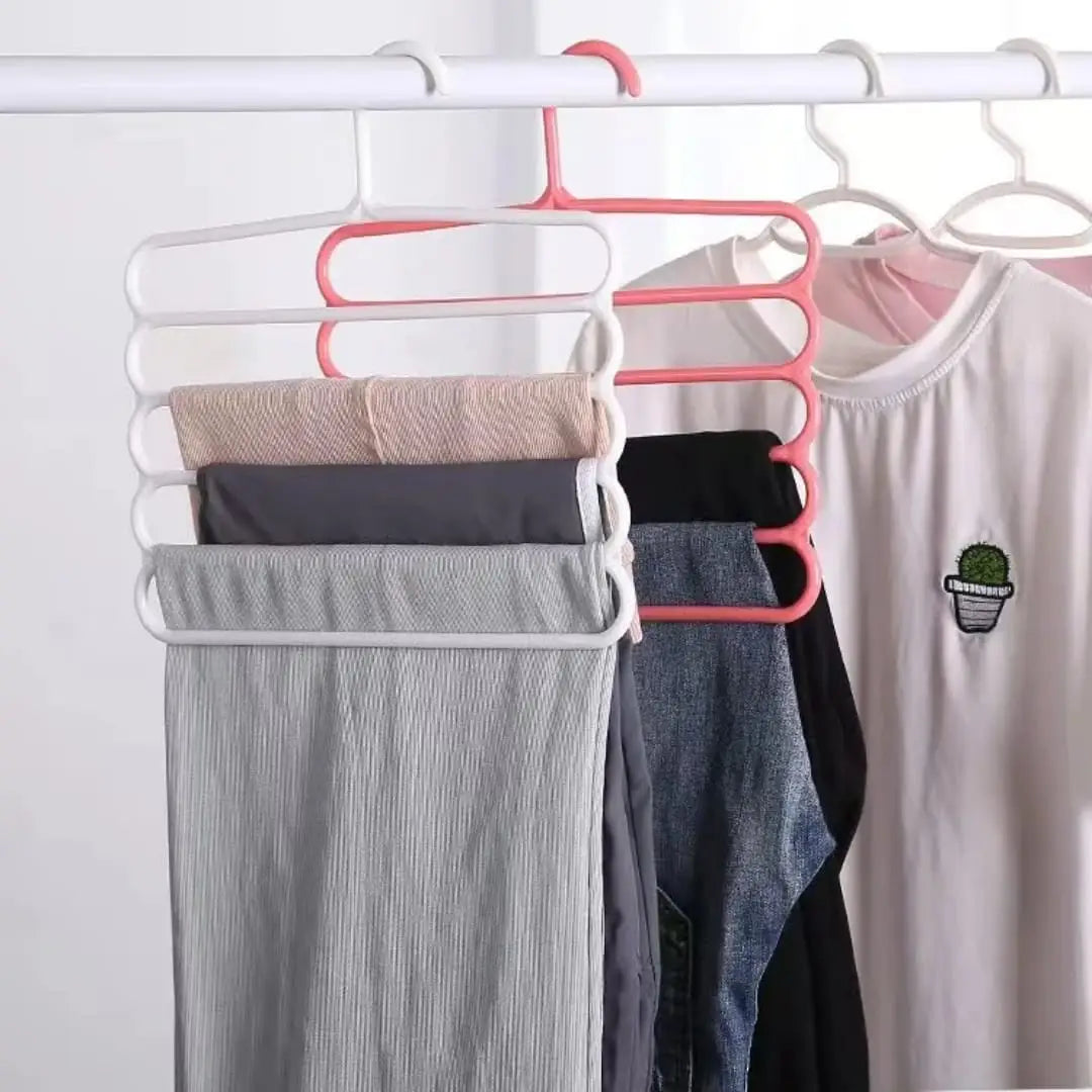 Carevix 5-layer space-saving magic hanger with non-slip design, multi-functional for pants, towels, and clothing organization.